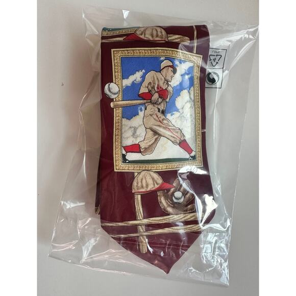 Vtg Baseball Tie Saturday Evening Post 100% Silk Red Pattern Fan Mens 90s Bat - Picture 5 of 5